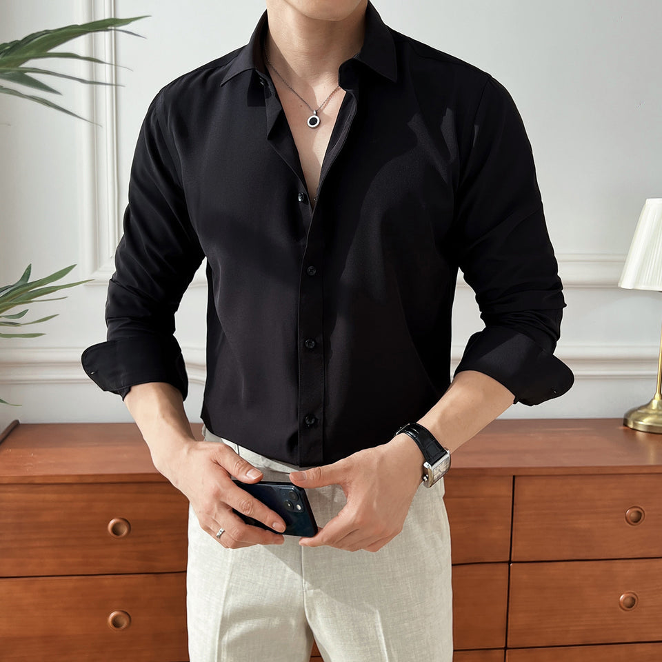 Men’s Slim Fit Business Shirt – Long Sleeve, 7 Colors, Soft Luster