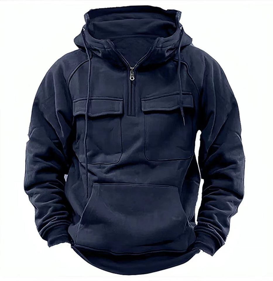 Men's Zip-Up Hoodie Thick Winter Sweatshirt with Drawstring & Pocket