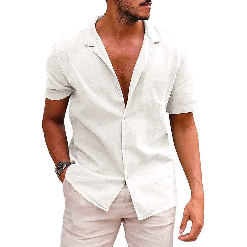 Men's Casual Button Down Short Sleeve Beach Shirt | Summer Cotton Linen Top