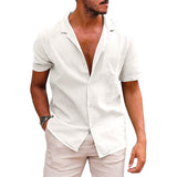 Men's Casual Button Down Short Sleeve Beach Shirt | Summer Cotton Linen Top
