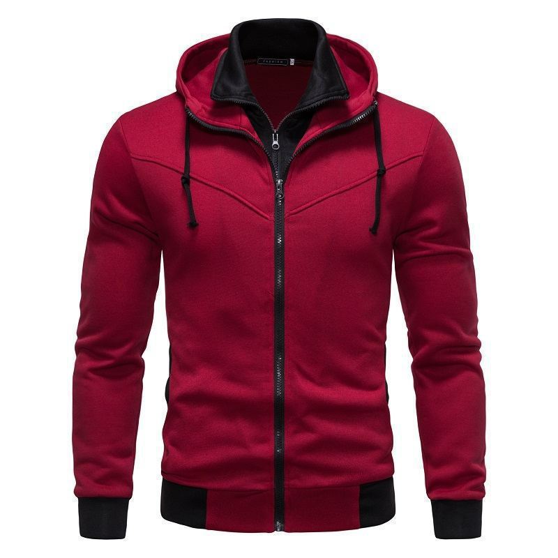 Men’s Sports Leisure Color-Block Hooded Jacket – Slim Fit Cardigan