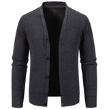 Men’s Warm Fleece-Lined Knit Cardigan Sweater – Solid Color
