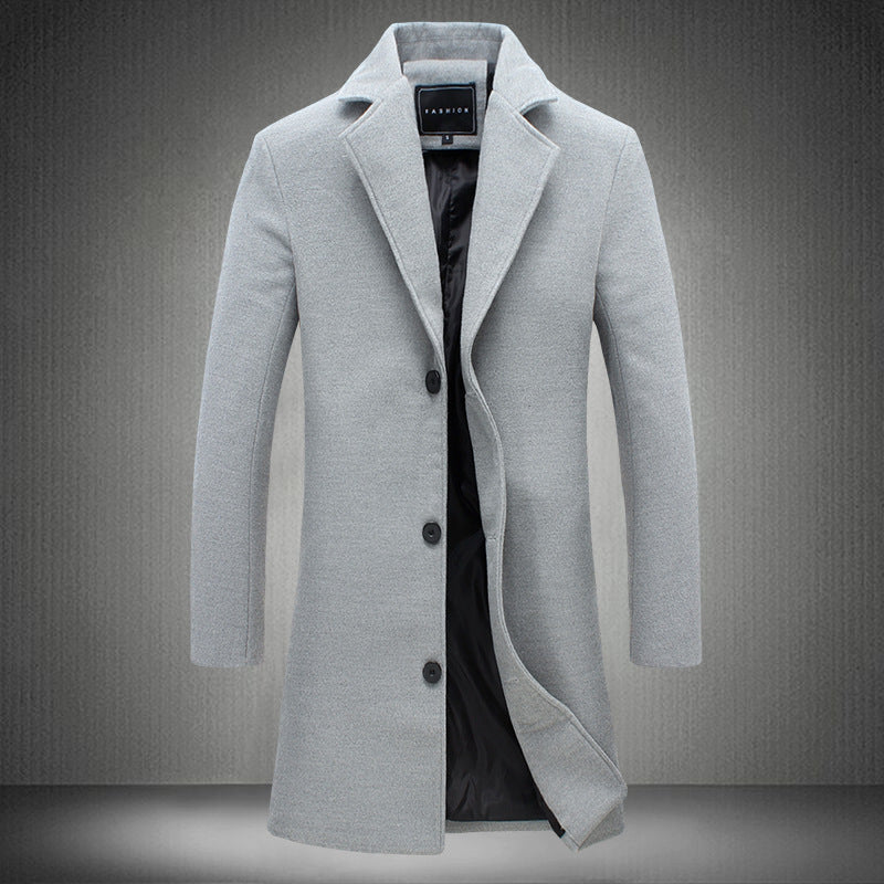 Men’s Solid Color Woolen Coat – Casual Business Autumn Winter Jacket