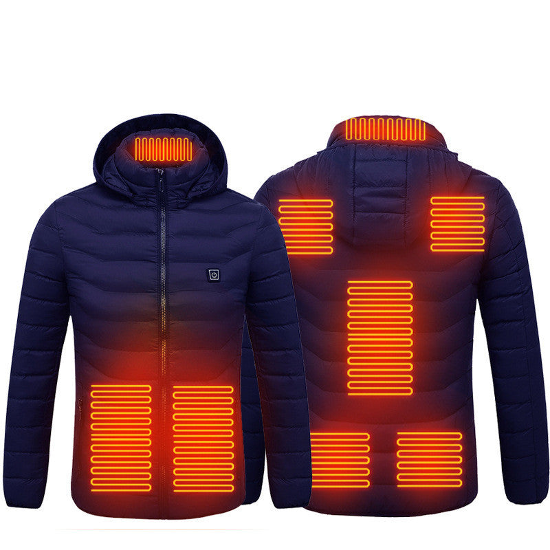 Men’s Heated Puffer Jacket – 9 Heat Zones, Hooded Electric Coat