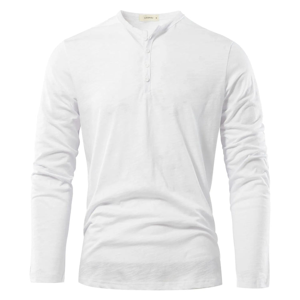 Men’s Solid Color Casual Cotton Long-Sleeved Top | Soft Pullover