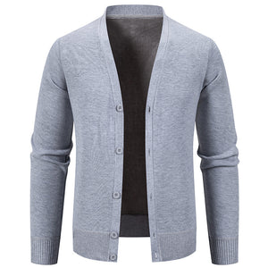 Men’s Warm Fleece-Lined Knit Cardigan Sweater – Solid Color