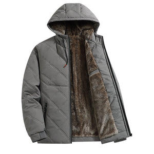 Men’s Winter Fleece Jacket | Thick Cotton Hooded Stand Collar Coat
