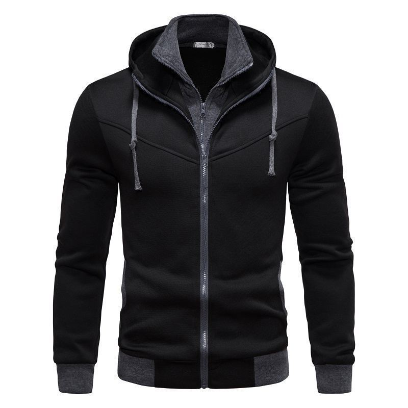 Men’s Sports Leisure Color-Block Hooded Jacket – Slim Fit Cardigan