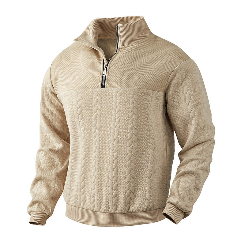 Men’s Jacquard Quarter-Zip Warm Pullover Hoodie | Fall Winter Fashion