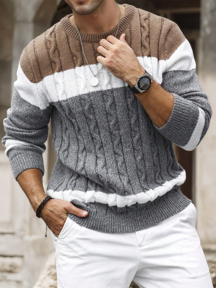 Men’s Color-Block Crew Neck Sweater | Stylish Multicolor Pullover