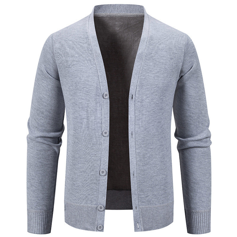 Men’s Warm Fleece-Lined Knit Cardigan Sweater – Solid Color