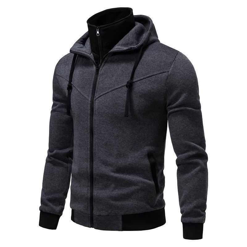 Men’s Sports Leisure Color-Block Hooded Jacket – Slim Fit Cardigan