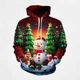 Christmas Snowman & Tree 3D Print Hoodie – Casual Winter Sweatshirt