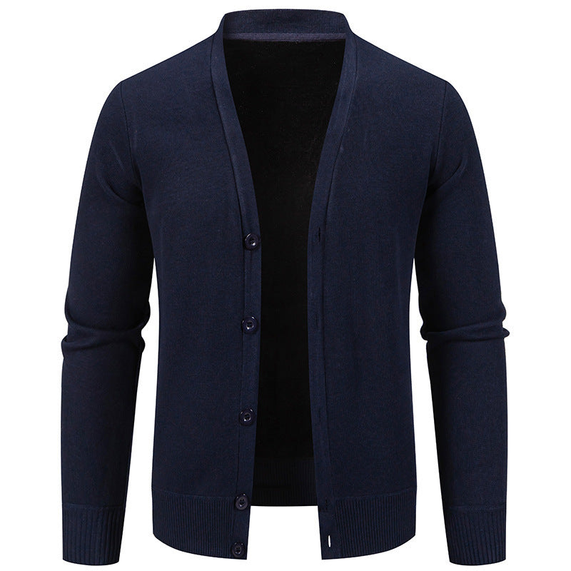 Men’s Warm Fleece-Lined Knit Cardigan Sweater – Solid Color