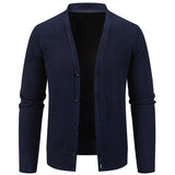 Men’s Warm Fleece-Lined Knit Cardigan Sweater – Solid Color