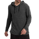 Long-Sleeve Casual Pullover Hoodie for Men with Buttons & Drawstring