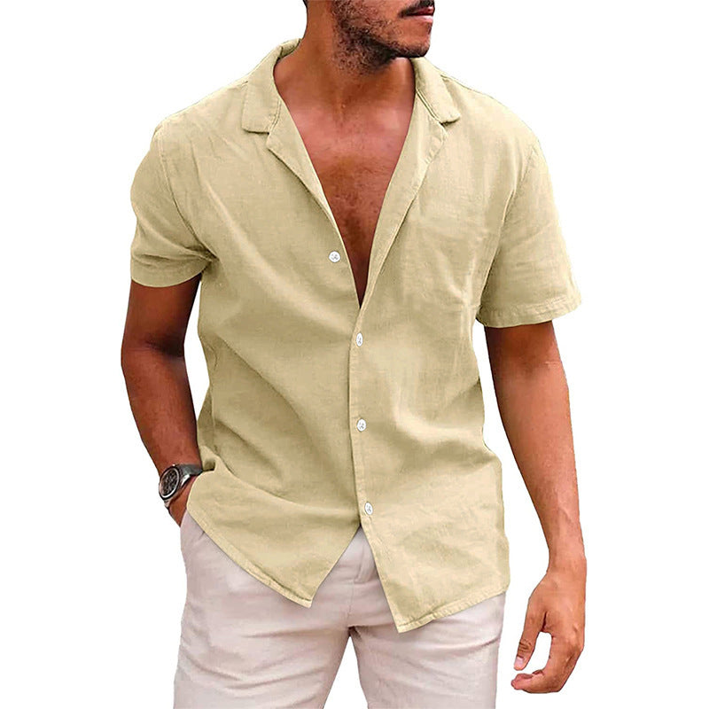 Men's Casual Button Down Short Sleeve Beach Shirt | Summer Cotton Linen Top
