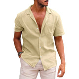 Men's Casual Button Down Short Sleeve Beach Shirt | Summer Cotton Linen Top