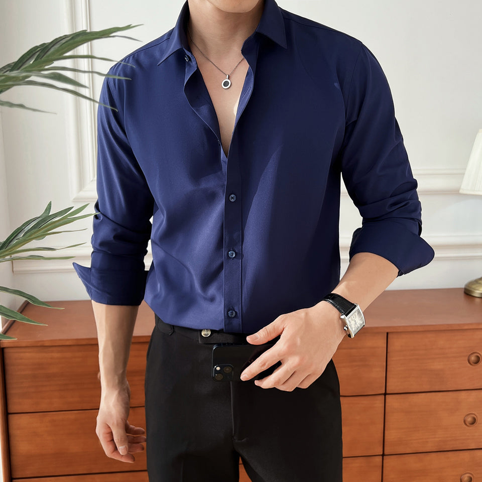 Men’s Slim Fit Business Shirt – Long Sleeve, 7 Colors, Soft Luster