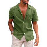 Men's Casual Button Down Short Sleeve Beach Shirt | Summer Cotton Linen Top