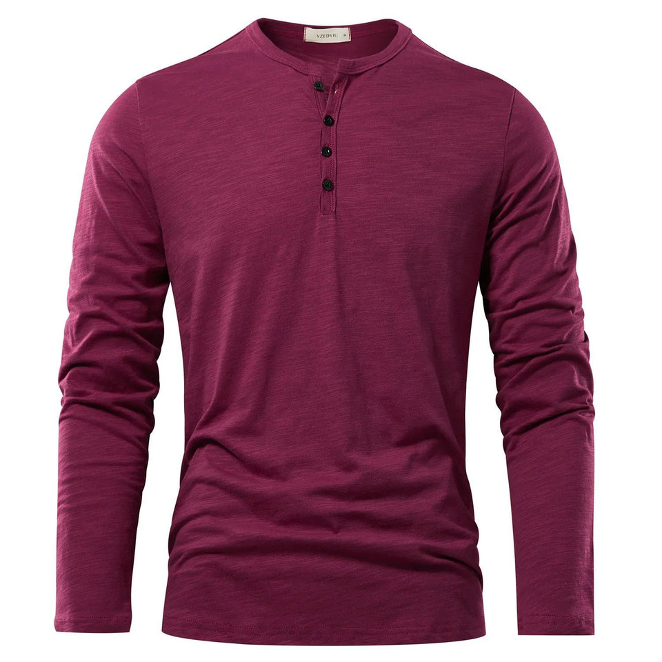 Men’s Solid Color Casual Cotton Long-Sleeved Top | Soft Pullover