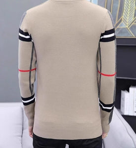 Men’s Slim-Fit Contrast Knit Sweater | Warm Round Neck Pullover
