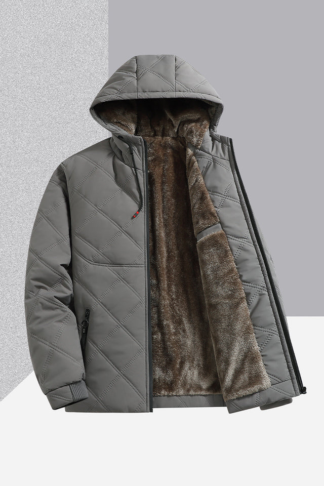Men’s Winter Fleece Jacket | Thick Cotton Hooded Stand Collar Coat