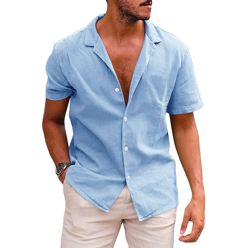 Men's Casual Button Down Short Sleeve Beach Shirt | Summer Cotton Linen Top