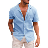 Men's Casual Button Down Short Sleeve Beach Shirt | Summer Cotton Linen Top