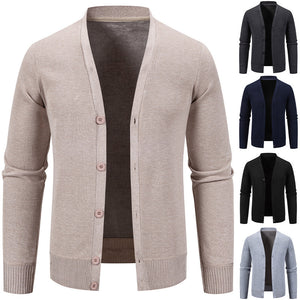 Men’s Warm Fleece-Lined Knit Cardigan Sweater – Solid Color