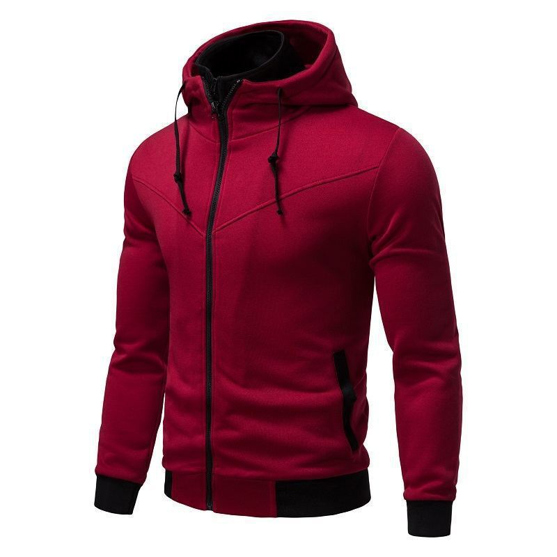 Men’s Sports Leisure Color-Block Hooded Jacket – Slim Fit Cardigan