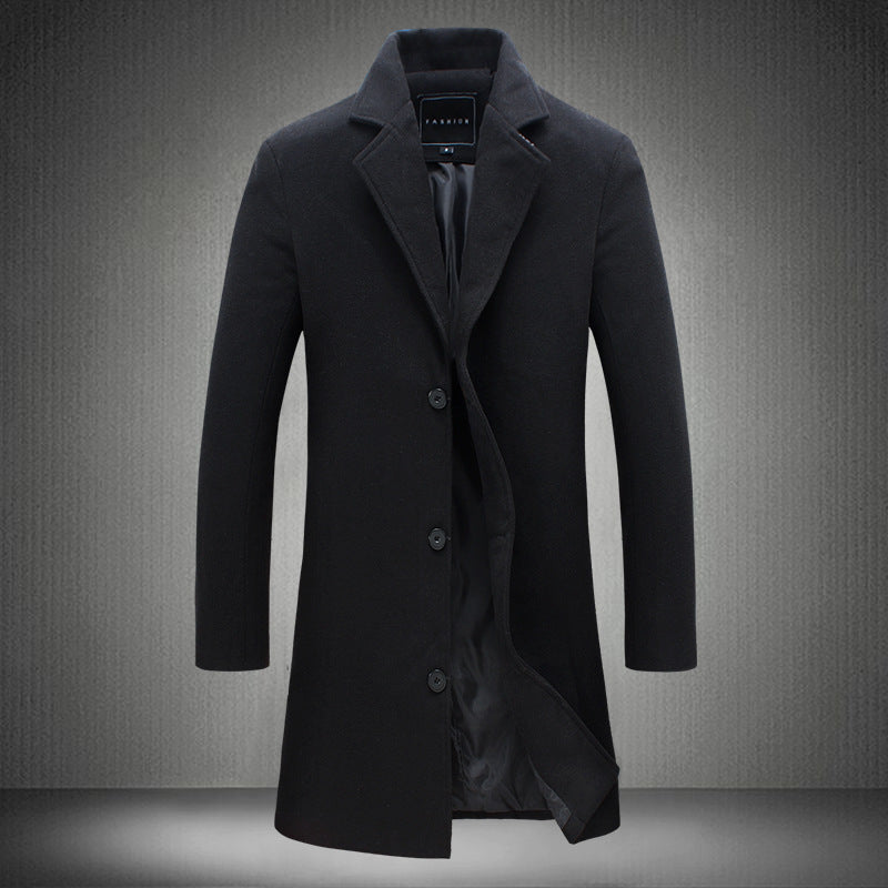 Men’s Solid Color Woolen Coat – Casual Business Autumn Winter Jacket