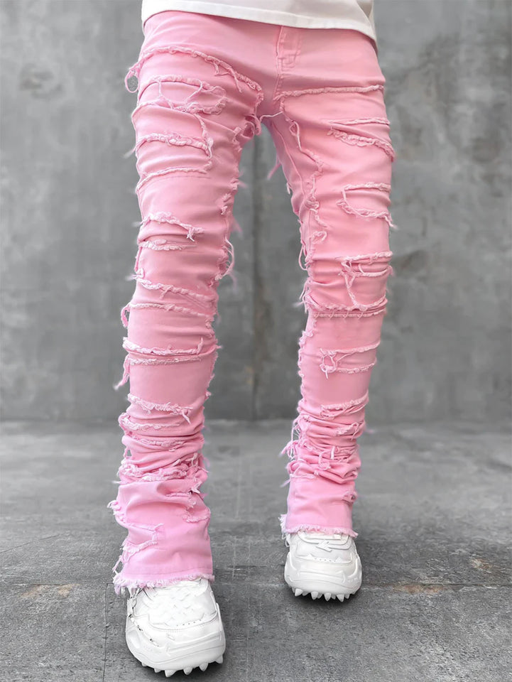 Men’s Ripped Stacked Jeans Pants