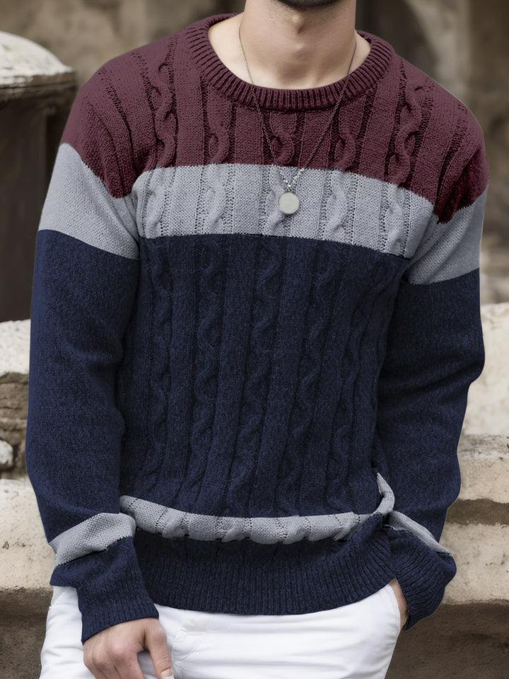 Men’s Color-Block Crew Neck Sweater | Stylish Multicolor Pullover