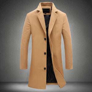 Men’s Solid Color Woolen Coat – Casual Business Autumn Winter Jacket