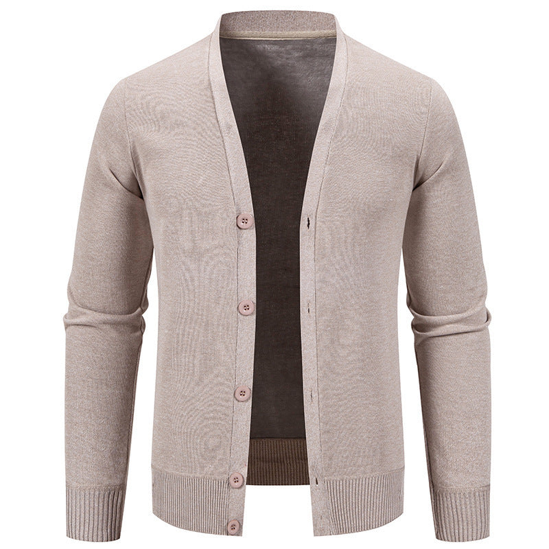 Men’s Warm Fleece-Lined Knit Cardigan Sweater – Solid Color