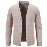 Men’s Warm Fleece-Lined Knit Cardigan Sweater – Solid Color
