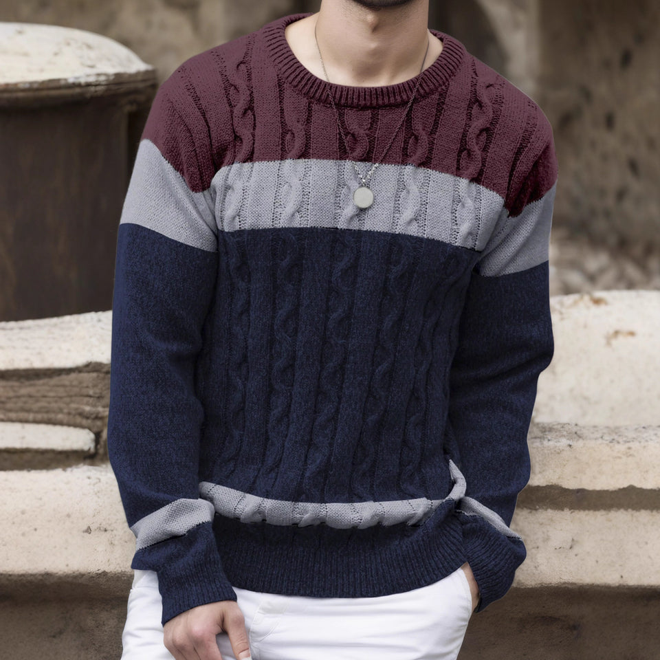 Men’s Color-Block Crew Neck Sweater | Stylish Multicolor Pullover