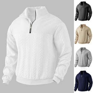 Men’s Jacquard Quarter-Zip Warm Pullover Hoodie | Fall Winter Fashion