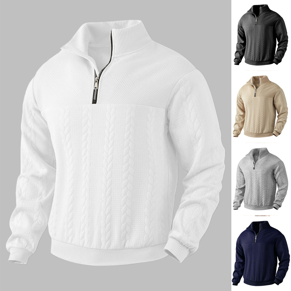 Men’s Jacquard Quarter-Zip Warm Pullover Hoodie | Fall Winter Fashion