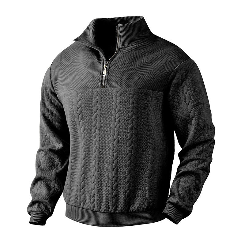 Men’s Jacquard Quarter-Zip Warm Pullover Hoodie | Fall Winter Fashion