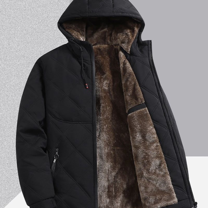 Men’s Winter Fleece Jacket | Thick Cotton Hooded Stand Collar Coat