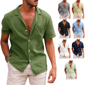 Men's Casual Button Down Short Sleeve Beach Shirt | Summer Cotton Linen Top