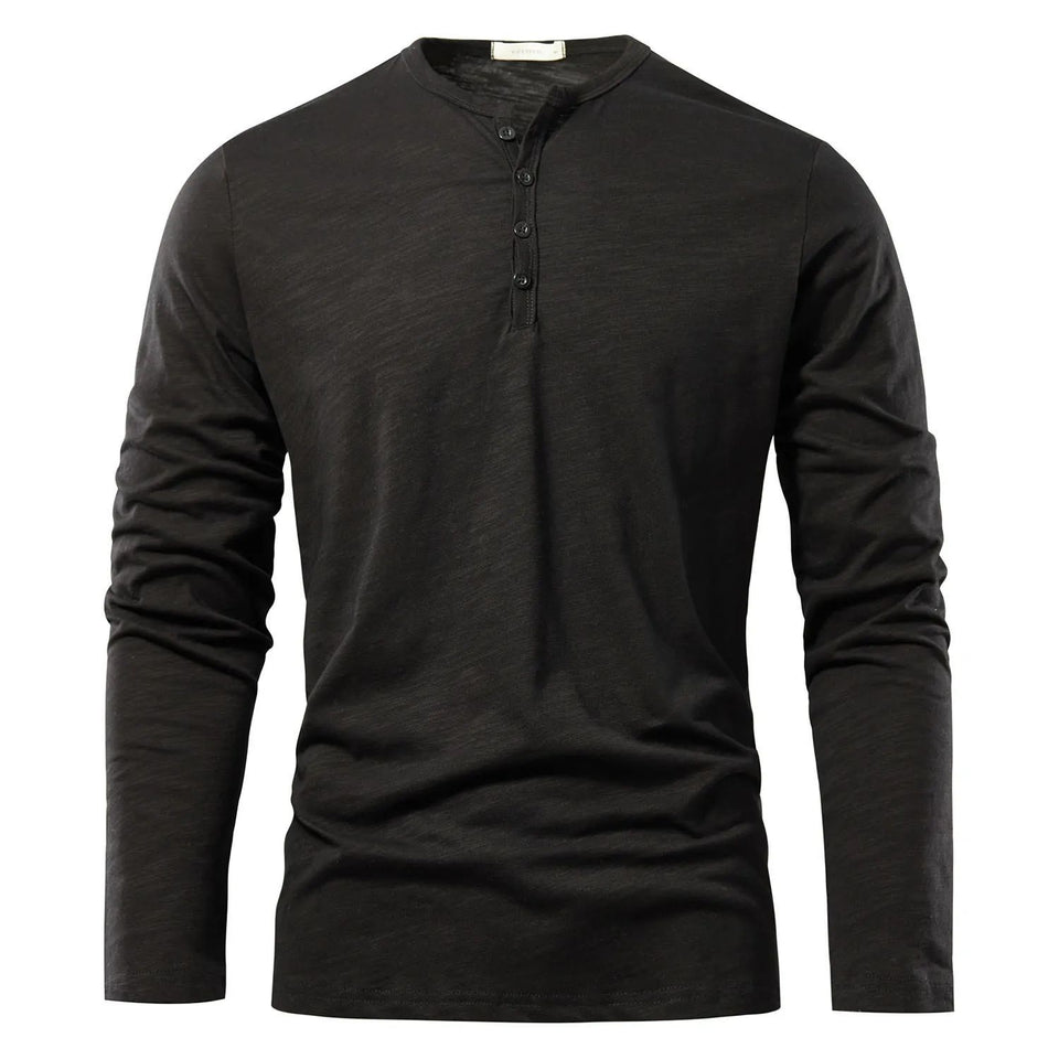 Men’s Solid Color Casual Cotton Long-Sleeved Top | Soft Pullover