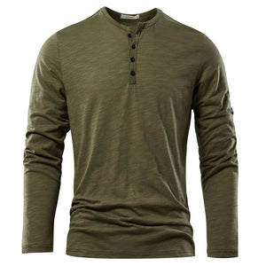 Men’s Solid Color Casual Cotton Long-Sleeved Top | Soft Pullover