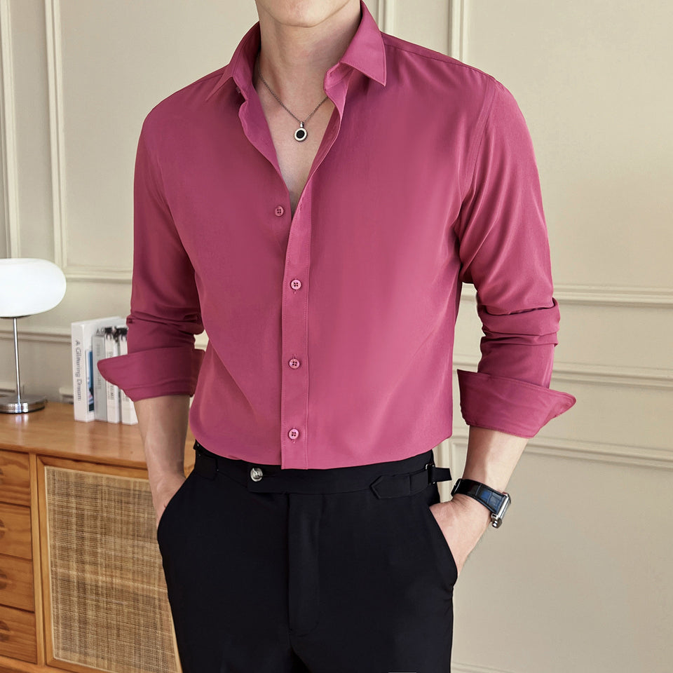 Men’s Slim Fit Business Shirt – Long Sleeve, 7 Colors, Soft Luster