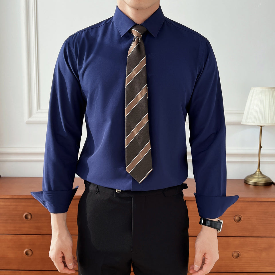 Men’s Slim Fit Business Shirt – Long Sleeve, 7 Colors, Soft Luster