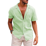 Men's Casual Button Down Short Sleeve Beach Shirt | Summer Cotton Linen Top