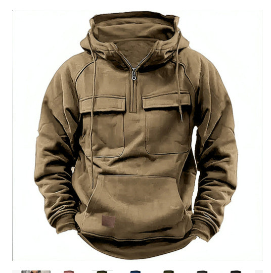 Men's Zip-Up Hoodie Thick Winter Sweatshirt with Drawstring & Pocket