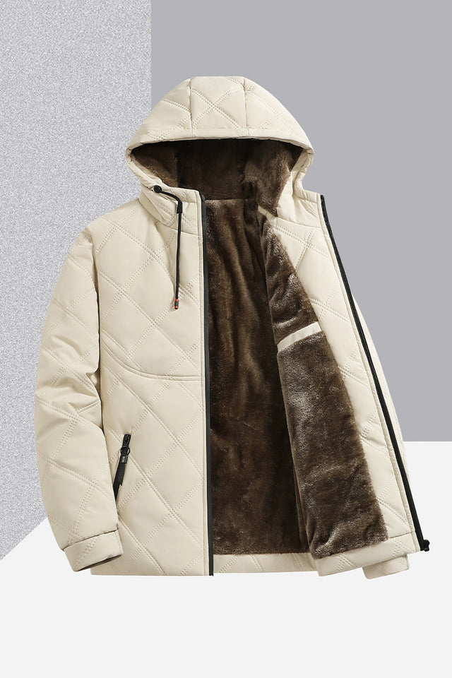 Men’s Winter Fleece Jacket | Thick Cotton Hooded Stand Collar Coat